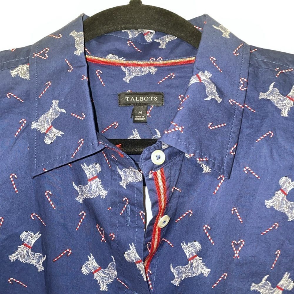 Talbots Scotty dog/candy cane button down shirt. Size Medium.